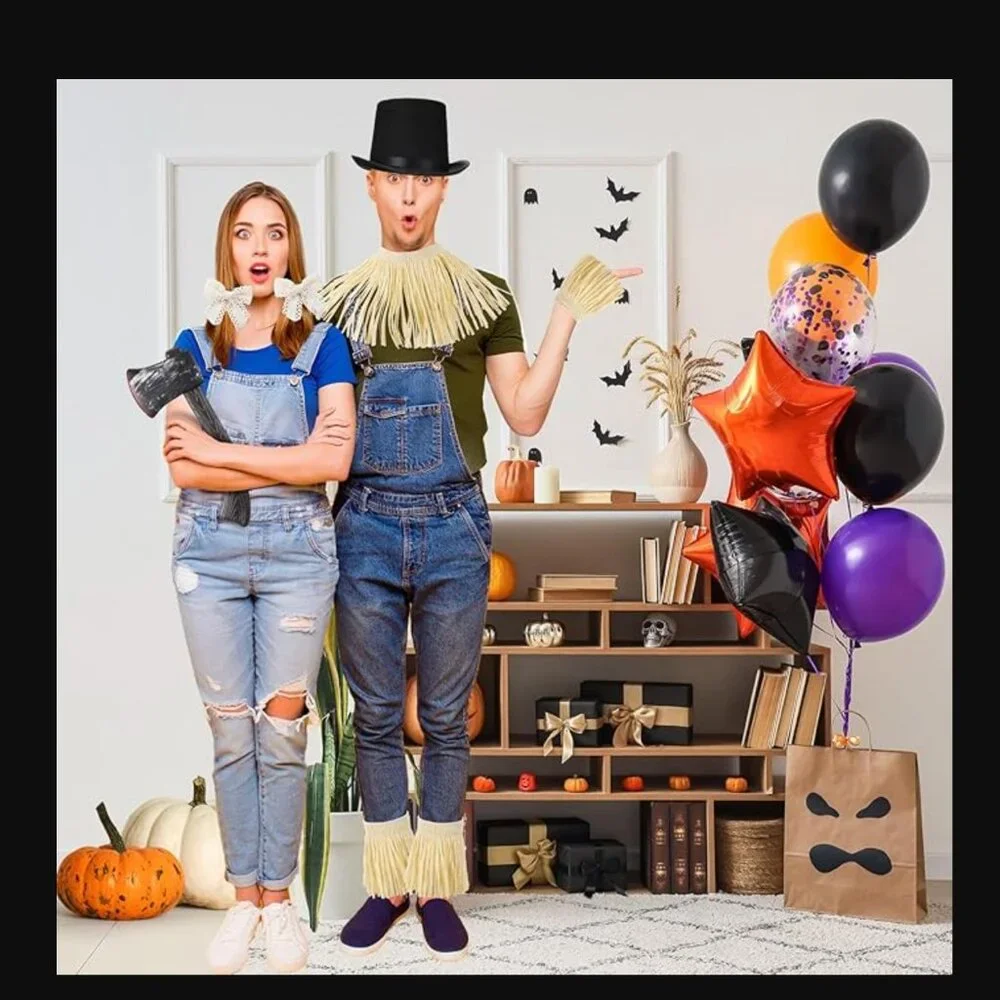 NWT (OS) COUPLE COSTUME Scarecrow and Horror Movie Woman w/ Axe